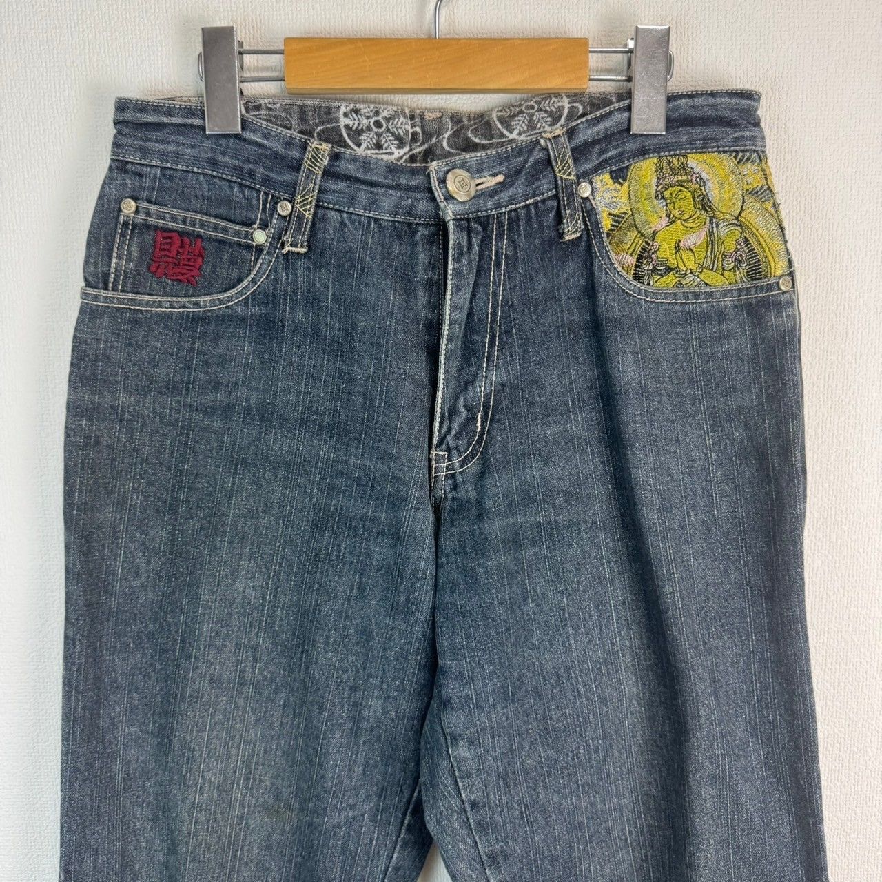GUMU グム デニムパンツ ジーンズ 刺繍 和柄 インディゴ Mサイズ 