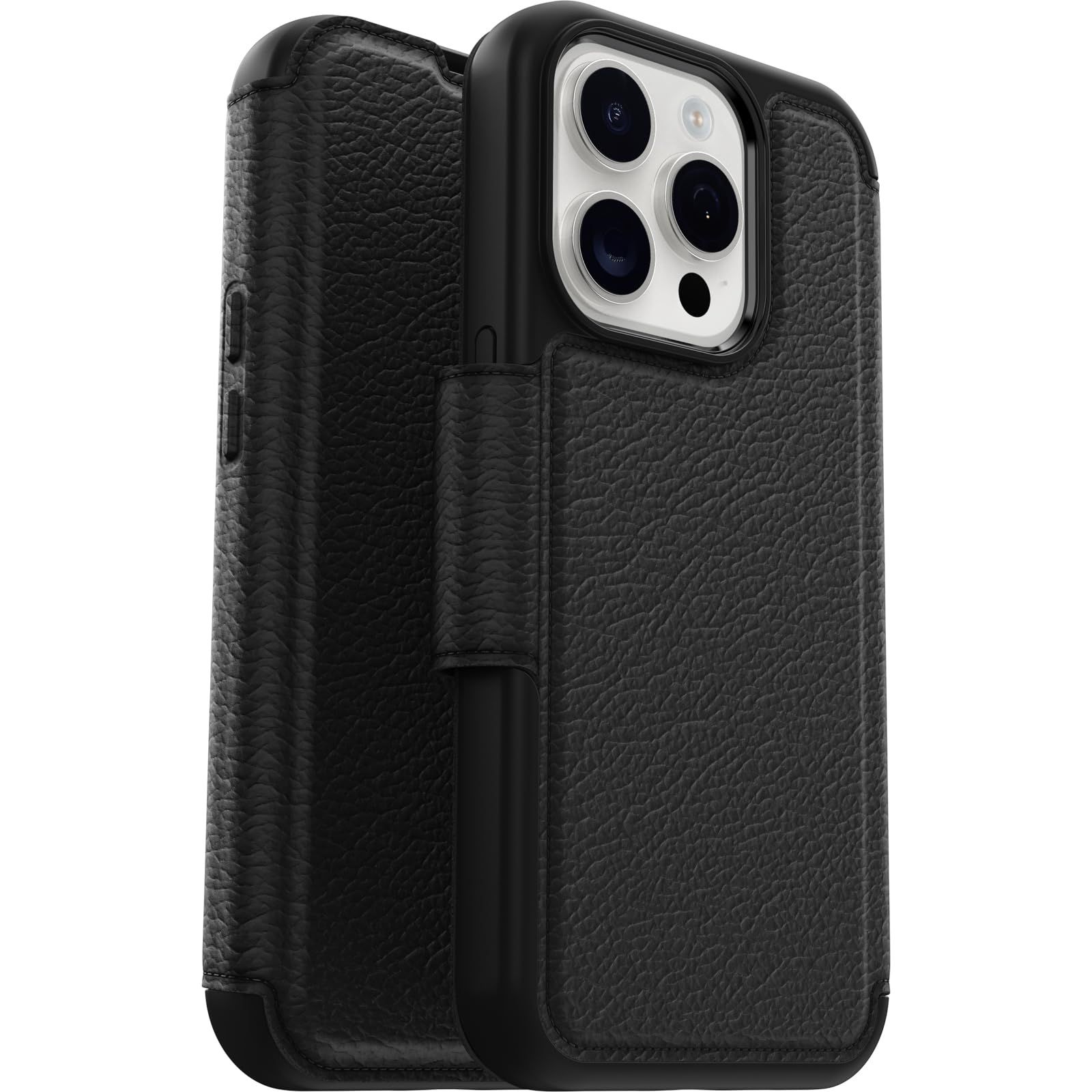 OtterBox iPhone 15 Pro 専用 ストラーダ フォリオ シリーズ ケース - SHADOW (ブラック) カードホルダー MagSafeにスナップ式 本革 ポケット 手帳型 ケース [ブラック]