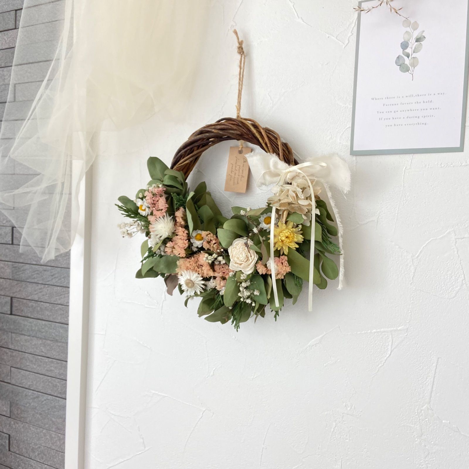 ドライフラワー　リース　ユーカリとスターチス、オレンジのリース ドライフラワー リース ユーカリとスターチス、オレンジのリース