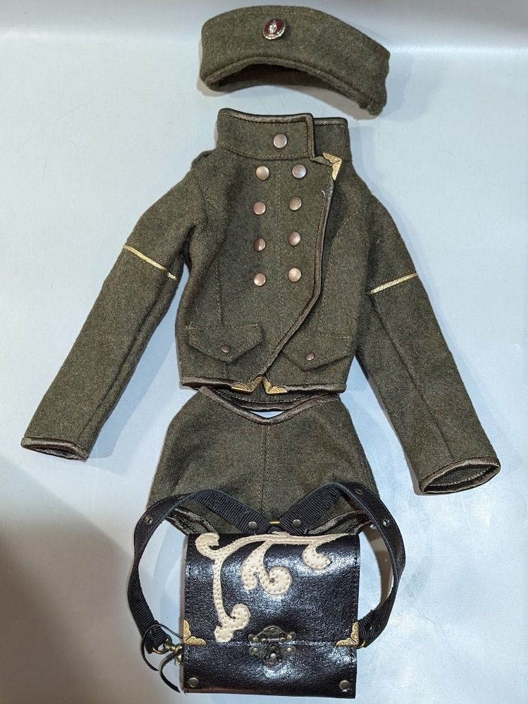 HSB KABA ドール衣装 SDサイズ SD13男の子向け ベレー帽 ジャケット ショート丈パンツ 鞄 オリーブグリーン