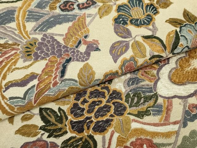 平和屋着物●六通柄袋帯　唐織　みやび綴　鳳凰更紗花文　金糸　正絹　逸品　DAAT7735ob 平和屋着物○六通柄袋帯 唐織 みやび綴 鳳凰更紗花文 金糸 正絹 逸品