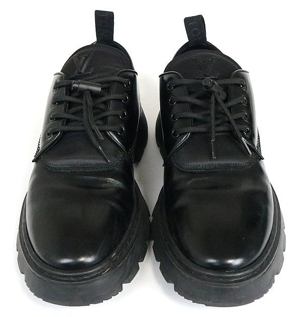 銀座店 ルイヴィトン レザーシューズ ロゴ 革靴 黒 size8 89881 - メルカリ