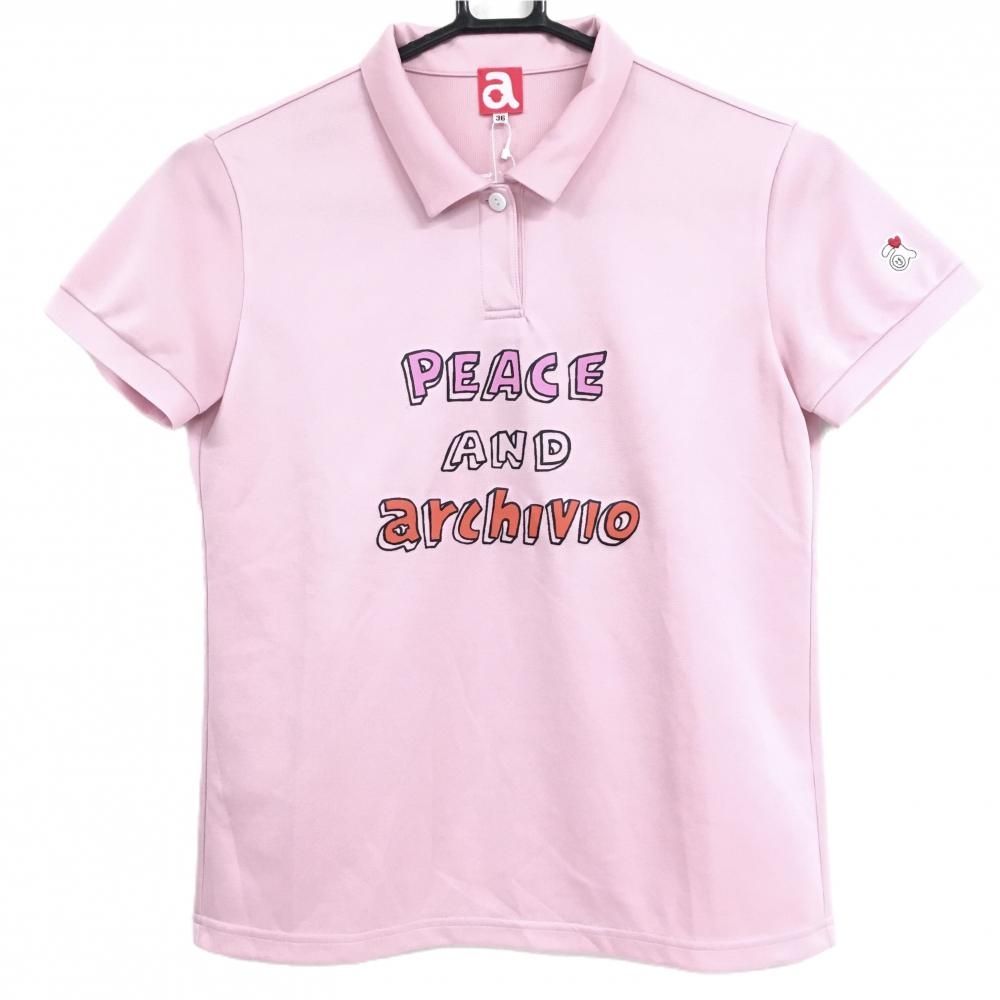 アルチビオ 半袖ポロシャツ ピンク×レッド ビッグプリント UV レディース 36 S ゴルフウェア archivio