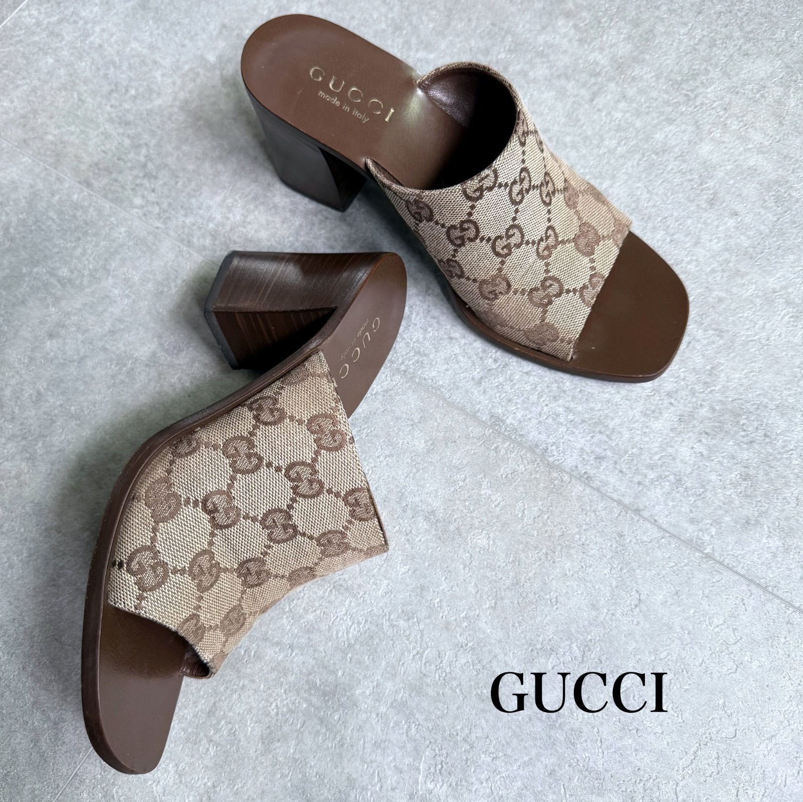GUCCI グッチ GGキャンバス ミュール ブラウン 36C 23cm サンダル