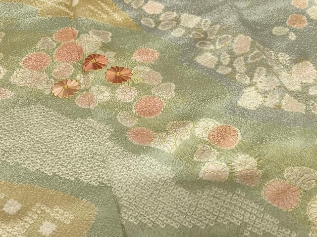 平和屋着物○訪問着 駒刺繍 絞り 舞花文 金彩 正絹 逸品 未使用