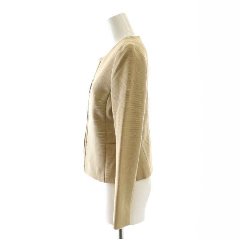 【美品】 グリーンレーベルリラクシング ノーカラー ジャケット 38 ベージュ green label relaxing 「green relaxing」 ノーカラージャケット