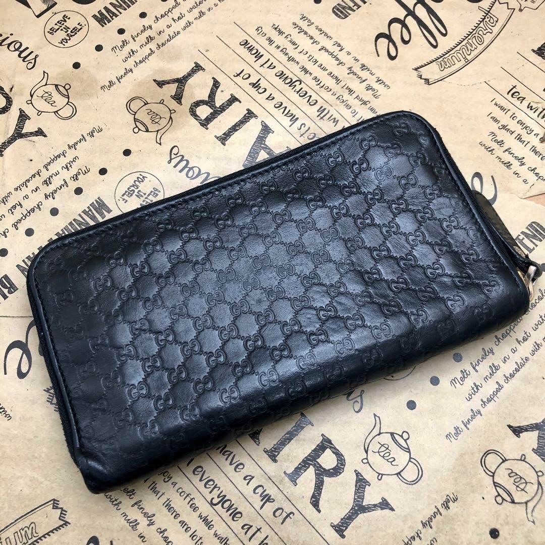 グッチ 長財布 ラウンド シマレザー マイクロGG 黒 SG3369B - メルカリ