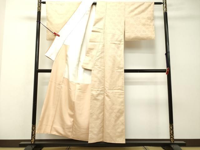 平和屋着物●上質な紬　工房布礼愛　草木染めの茜　草花地紋　肌色　証紙付き　正絹　逸品　DAAS2029tw 平和屋着物○上質な紬 工房布礼愛 草木染めの茜 草花地紋 肌色 証紙