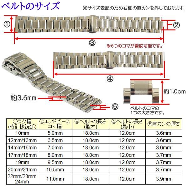 時計ベルト ステンレス Dバックル ブラック 直カン弓カン バネ棒交換調整工具付 - メルカリ