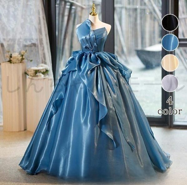 新しい♥ カラードレス ブルー ブラック シャンパン グレー ロングドレス 結婚式 二次会 発表会 演奏会 ウェディングドレス ウエディン