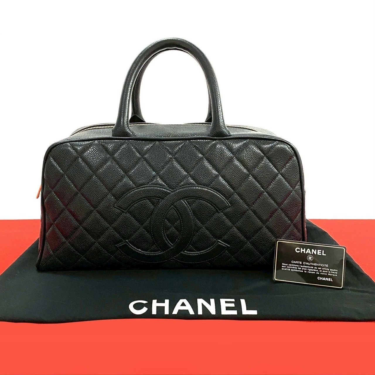 袋付 カード シール有 8番台 CHANEL シャネル マトラッセ ココマーク キャビアスキン ボストンバッグ ハンドバッグ ブラック 94272