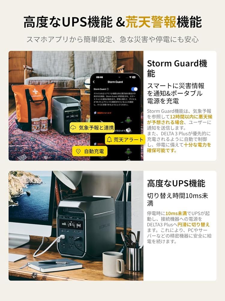EcoFlow DELTA 3 Plus ポータブル電源 1024Wh 業界最速級の充電