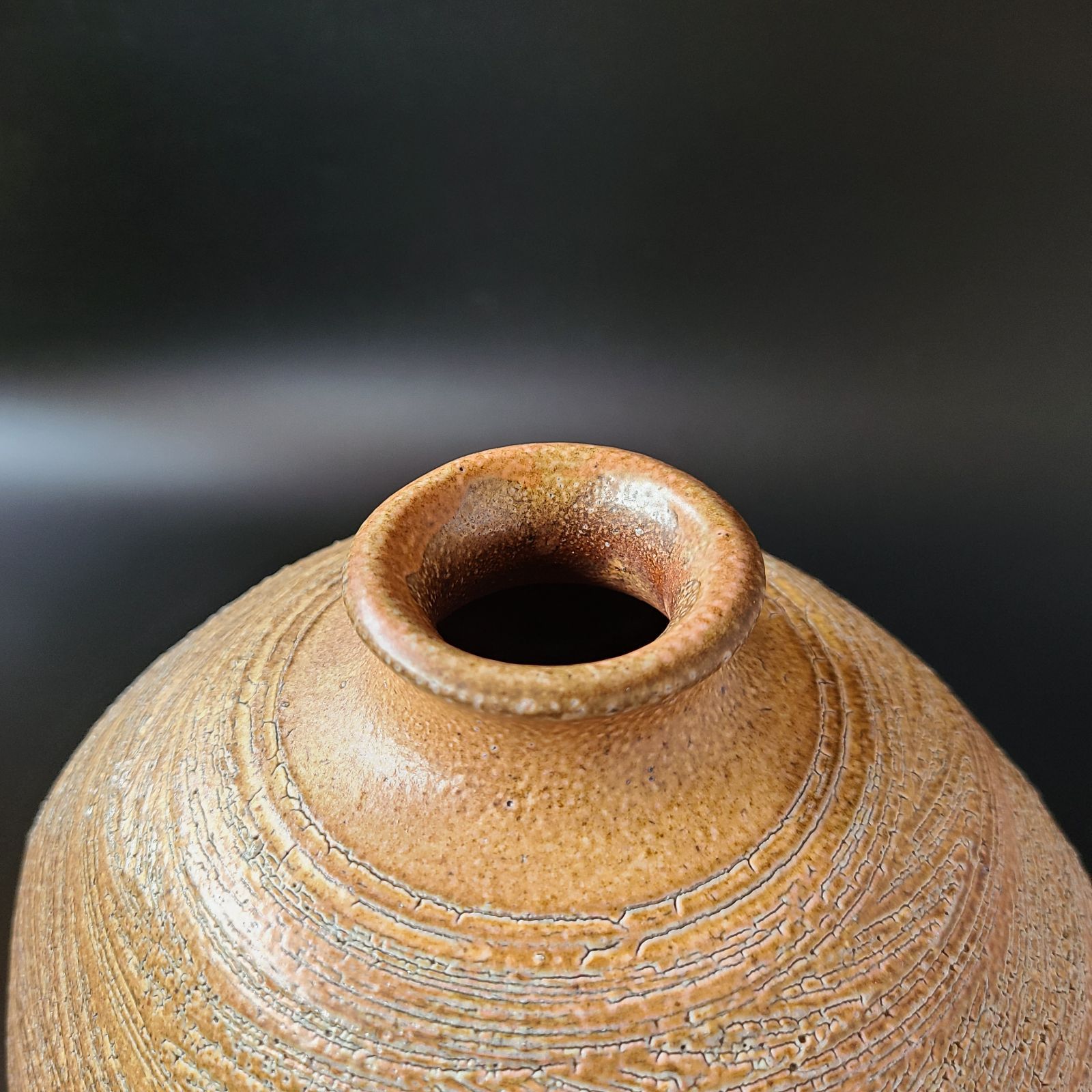 塩釉彩線紋扁壷松尾潤共箱武雄市現代陶芸飾壷花入花瓶花活け
