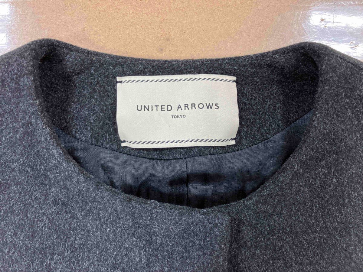 UNITED ARROWS ユナイテッドアローズ 五分袖ウールコート 五分袖 襟無しウールコート チャコールグレー 36 GULLKHAN_COM
