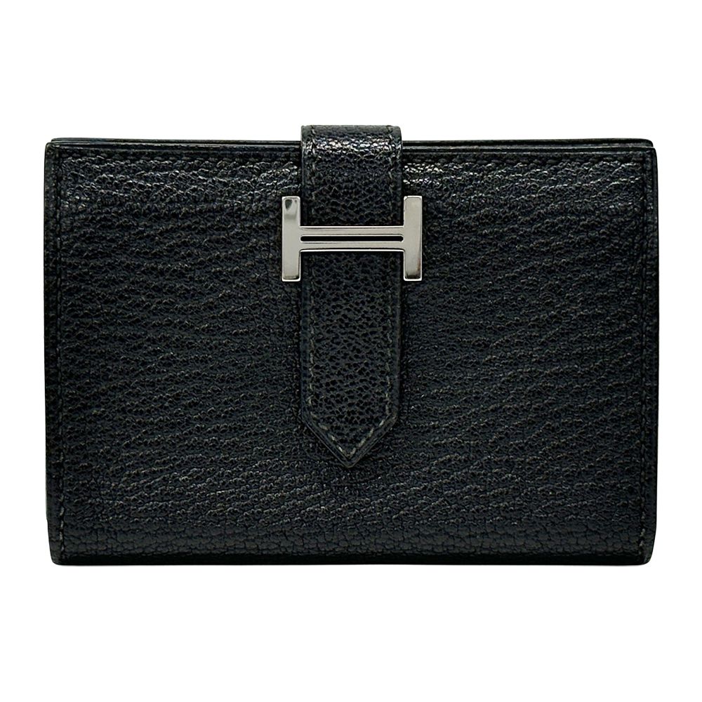 エルメス HERMES カードケース メンズ ブランド ベアン シェブルミゾル ブラック シルバー金具 H金具 名刺入れ ビジネス シンプル □L