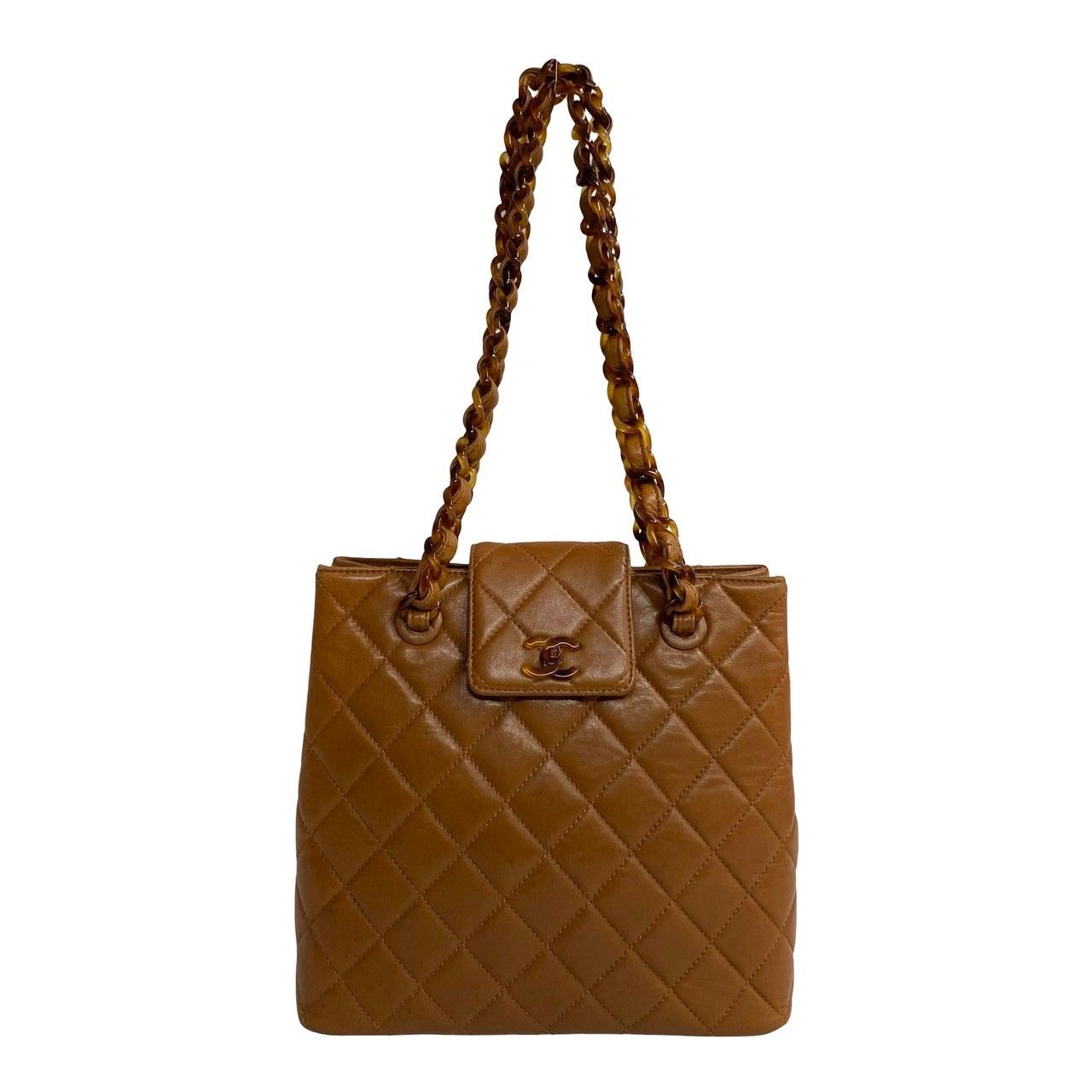 シャネル ラムスキン マトラッセ チェーン ショルダー トート バッグ 茶色.
