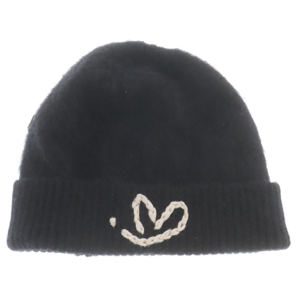 ADERERROR 黒ニット帽 ワンサイズ ハート刺繍 ADERERROR 黒ニット帽