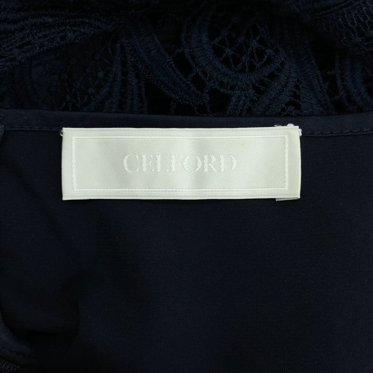 極美品✨CELFORD レース切替ノースリーブワンピース ネイビー 完売品 CELFORD セルフォード レーススクエアカラーワンピース