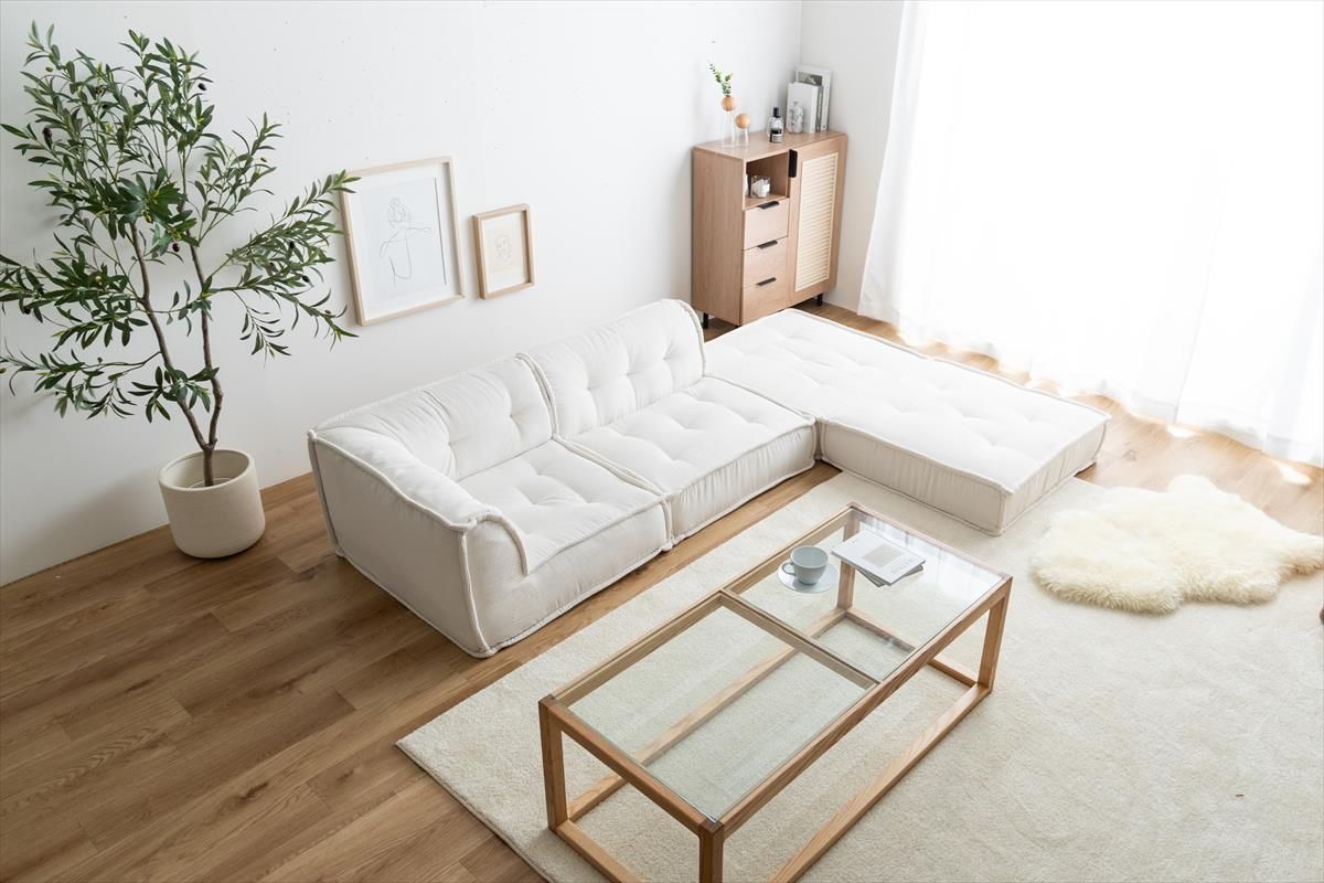 【2点セット】Chouchou 2人掛けフロアソファ　サンドベージュ 2点セット】Chouchou 2人掛けフロアソファサンドベージュ