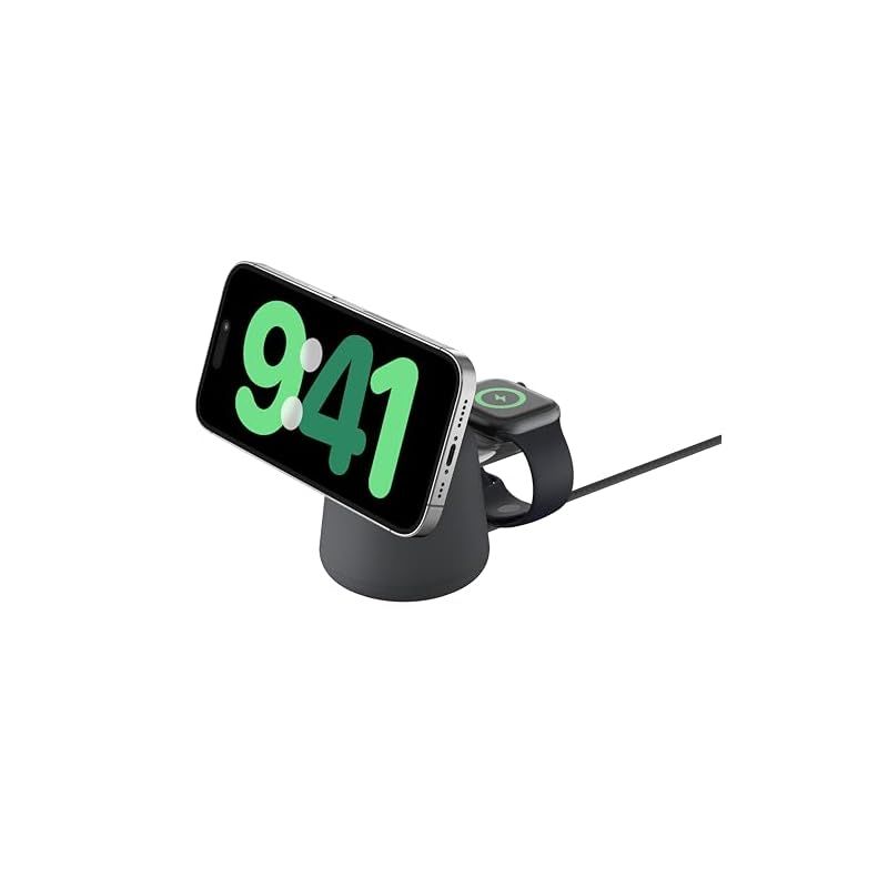 Belkin Apple公認 2 in 1 MagSafe充電器 Apple取扱製品 最大15W高速充電 ワイヤレス充電器 MagSafe公式認証 iPhone 16|15|14|13|12 Apple Watch 9|8|7|Ultra 高速充電対 0