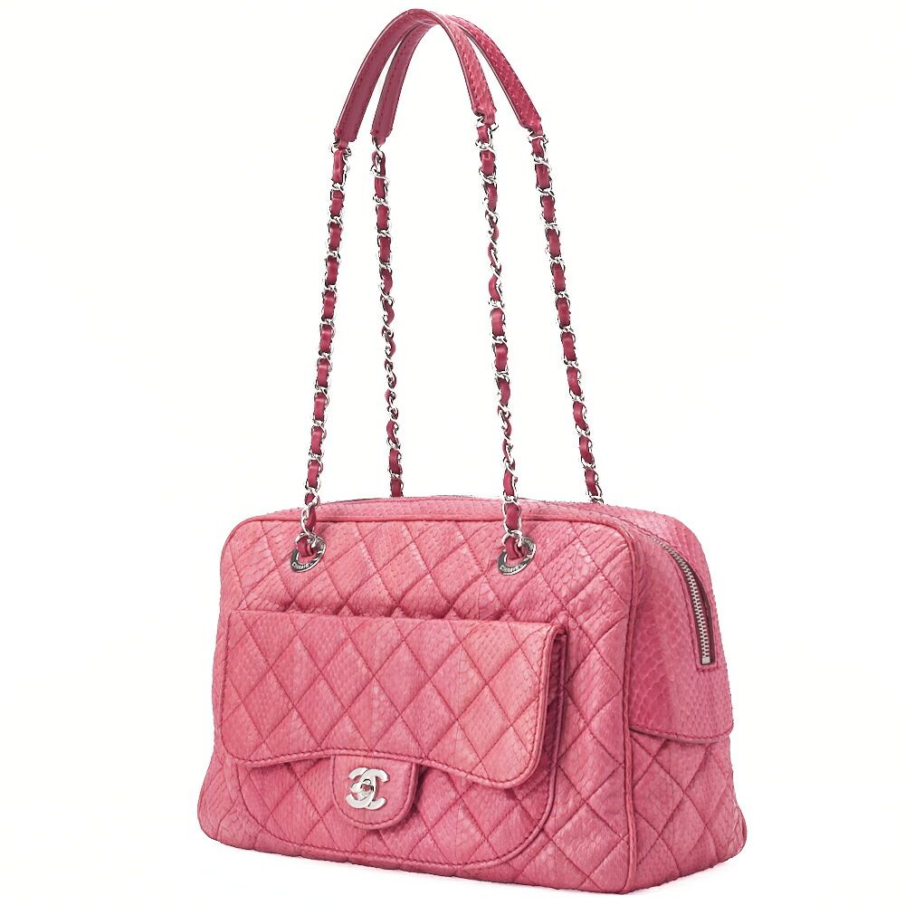CHANEL シャネル マトラッセ アウトサイドフラップ チェーンショルダー パイソン ピンク シルバー金具 レディースバッグ ハイブランド