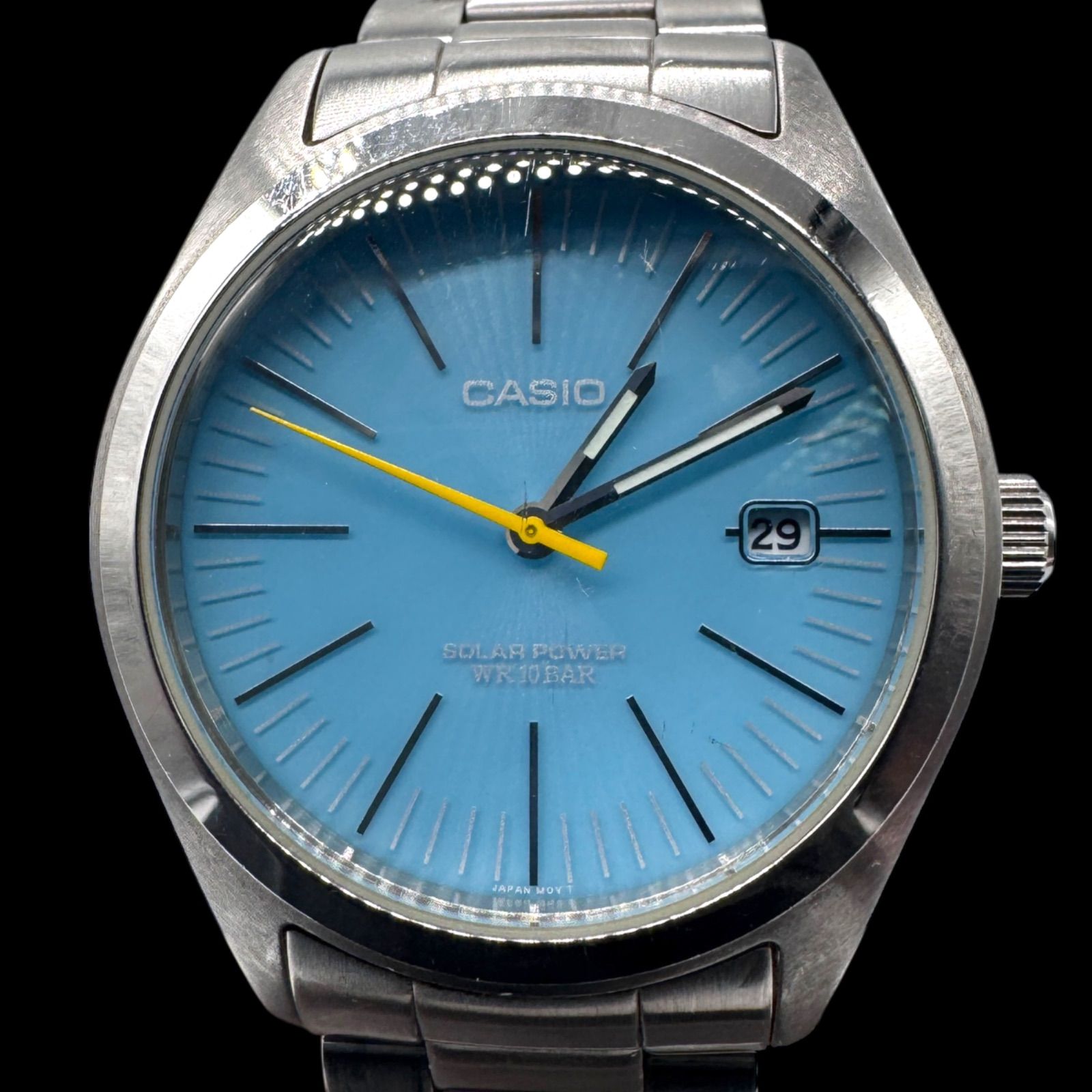 稼働 良品 CASIO カシオ ソーラー式 メンズ 腕時計 ターコイズブルー