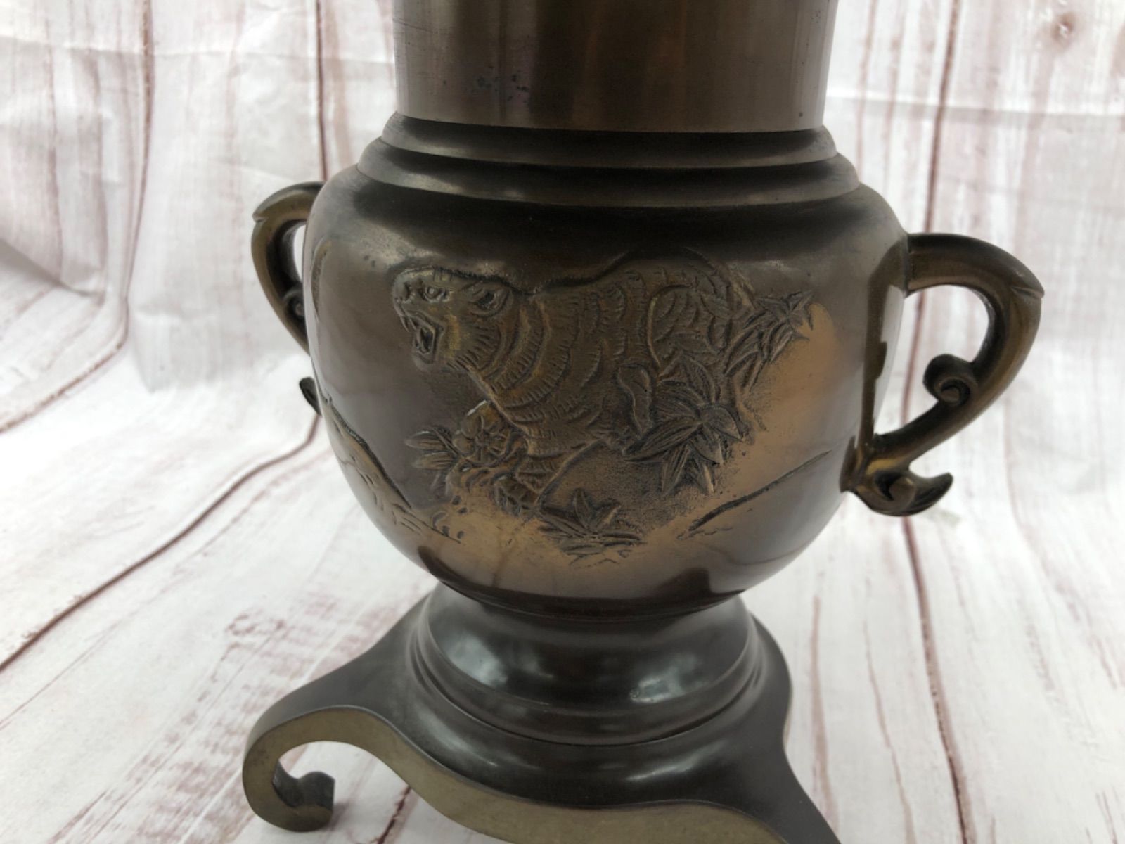 唐金製 花器 花瓶 アンティーク 薄端 唐金製 金属製装飾花器 美