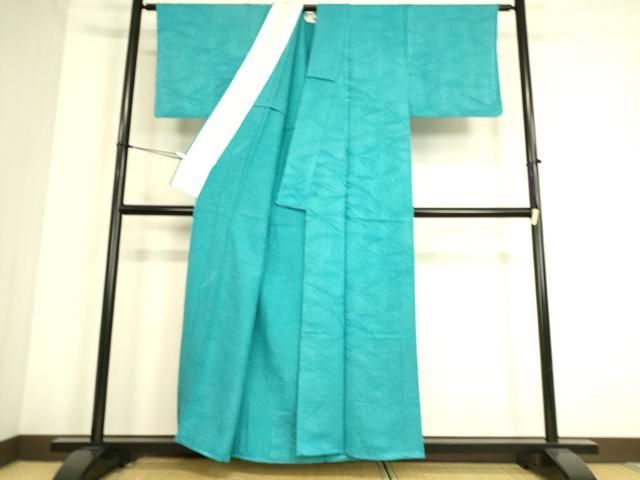 平和屋着物▽上質な色無地 単衣 零れ松葉地紋 浅葱色 正絹 逸品