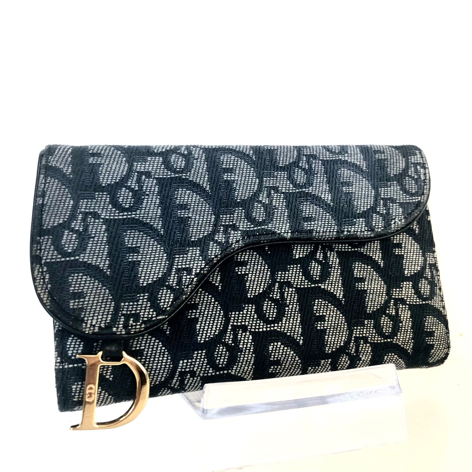 □良品□希少□Christian Dior クリスチャンディオール サドル トロッター総柄 三つ折り財布 キャンバス×レザー D金具  ブラック×ベージュ×ネイビー ゴールド金具 イタリア製 刻印あり TR0051 - メルカリ