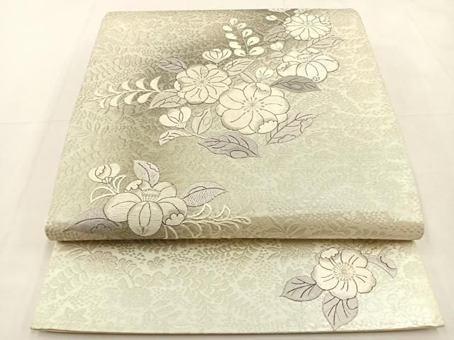 平和屋着物◎太鼓柄袋帯 辻が花 刺繍 銀糸 正絹 逸品 未使用
