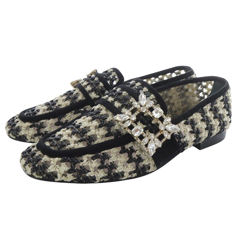 美品【ロジェヴィヴィエ】ツイードローファー ビジュー　35.5 黒 ロジェヴィヴィエ ROGER VIVIER ツイードローファー ビジュー 35.5