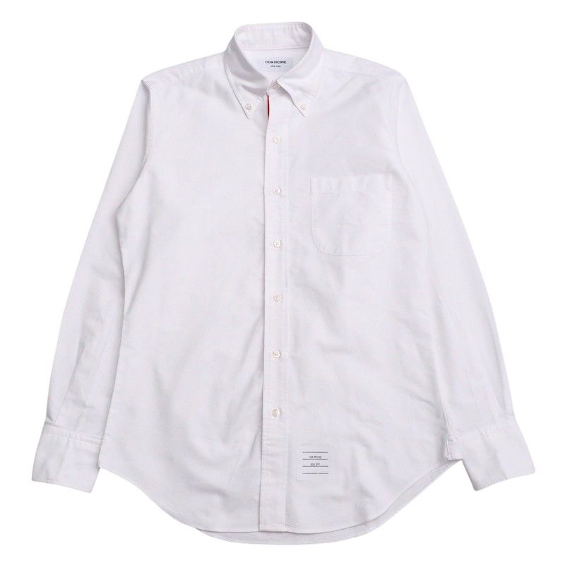 美品THOM BROWNE トムブラウン ホワイト コットン グログラン プラケット オックスフォードシャツ 長袖シャツ サイズ2 ボタンダウン トリコロール アメリカ製 ブランド古着【中古】20241225/RA2704