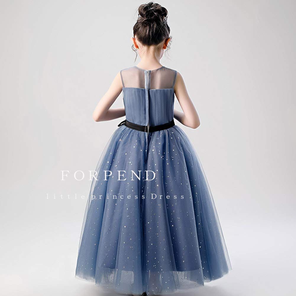 140 130 150 子供服120 結婚式 160cm 発表会 オーガンジー フォーマル ロング 女の子 子どもドレス ワンピース DR72 グレー FORPEND