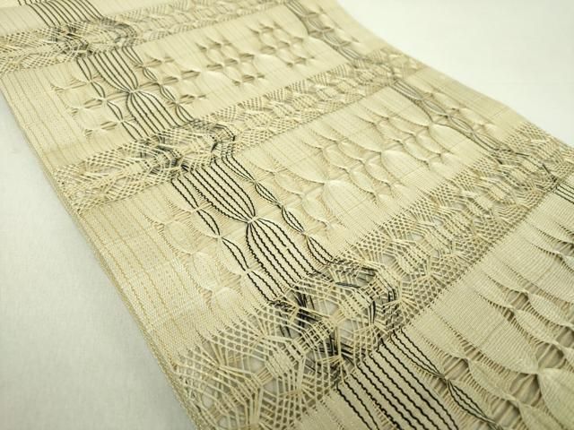 平和屋着物●ひなや工房　くむ・あむ・おる　伊豆蔵明彦　六通柄袋帯　横段文　金糸　正絹　逸品　DAAU5667ps 平和屋着物○ひなや工房 くむ・あむ・おる 伊豆蔵明彦 六通柄袋帯 横段