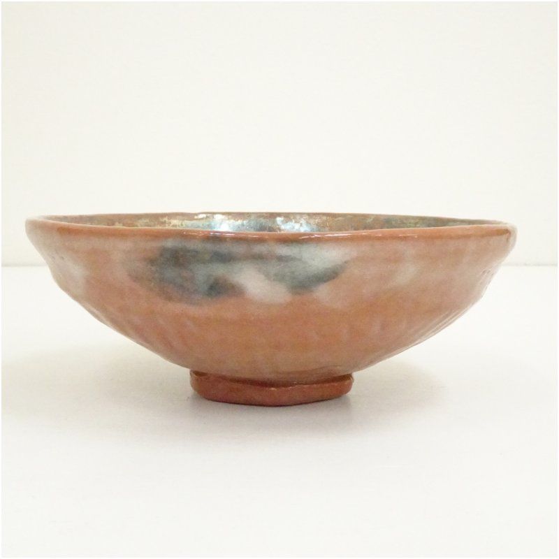 伊東桂楽　稲妻絵 赤楽平茶碗　桂窯　真田紐　茶道具 赤楽 楽焼 桂窯 抹茶椀 伊東桂楽 稲妻絵 赤楽平茶碗 桂