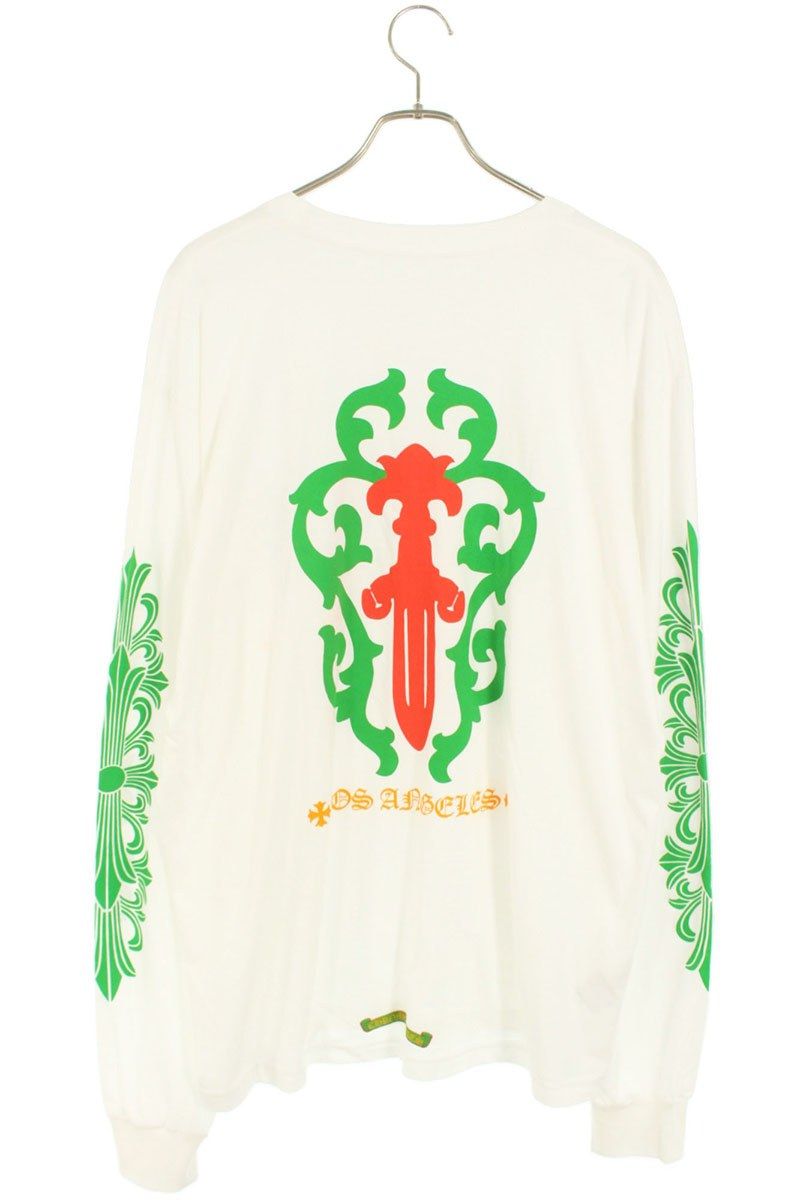 新作ロンT/クロムハーツ　袖フローラル　バックホースシュープリント　L ホワイト 新作ロンT/クロムハーツ 袖フローラル バックホースシュープリント L