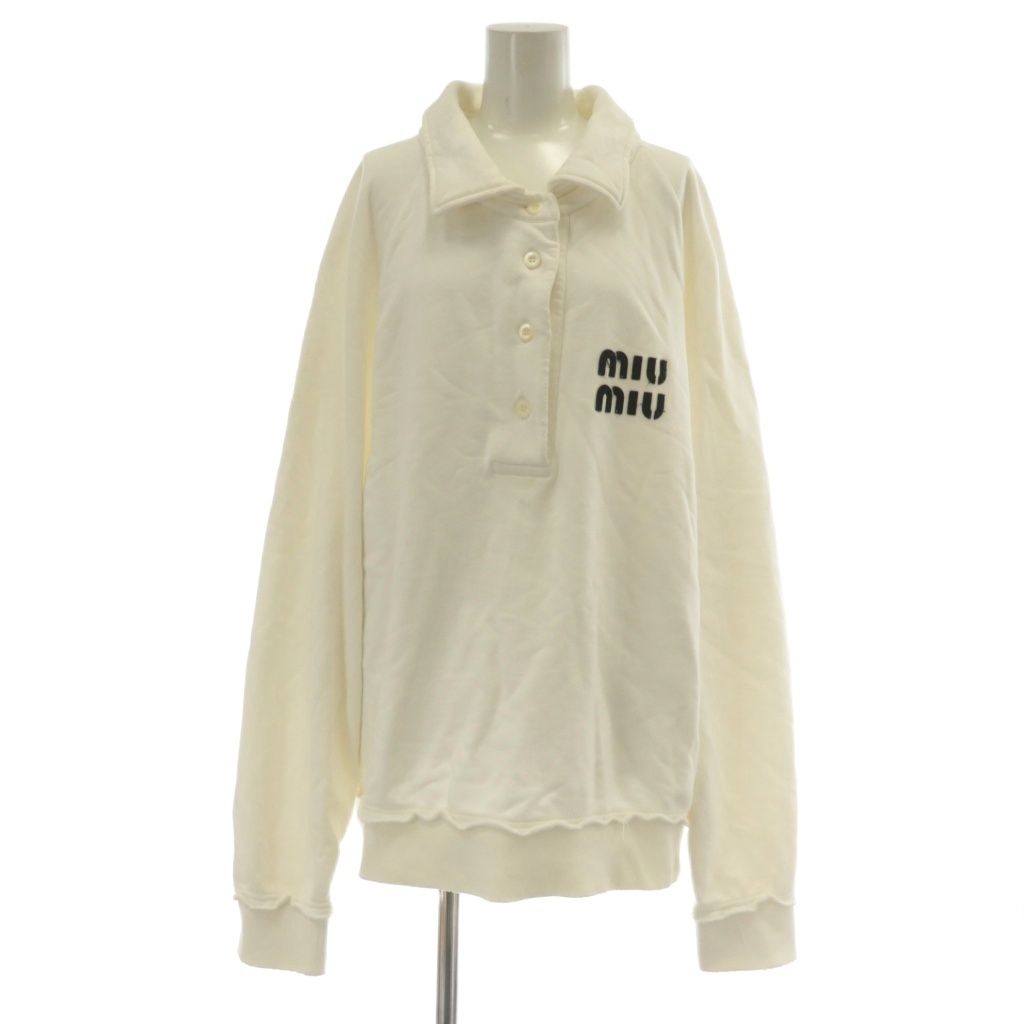 ミュウミュウ miumiu ロゴパッチ ポロ スウェット シャツ 長袖 S 白 ホワイト MJL914 |XZ AA