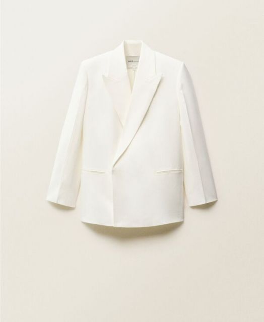 【送料無料】 マンゴ レディース ジャケット・ブルゾン アウター Women's Double-Breasted Lyocell Suit Jacket Off White