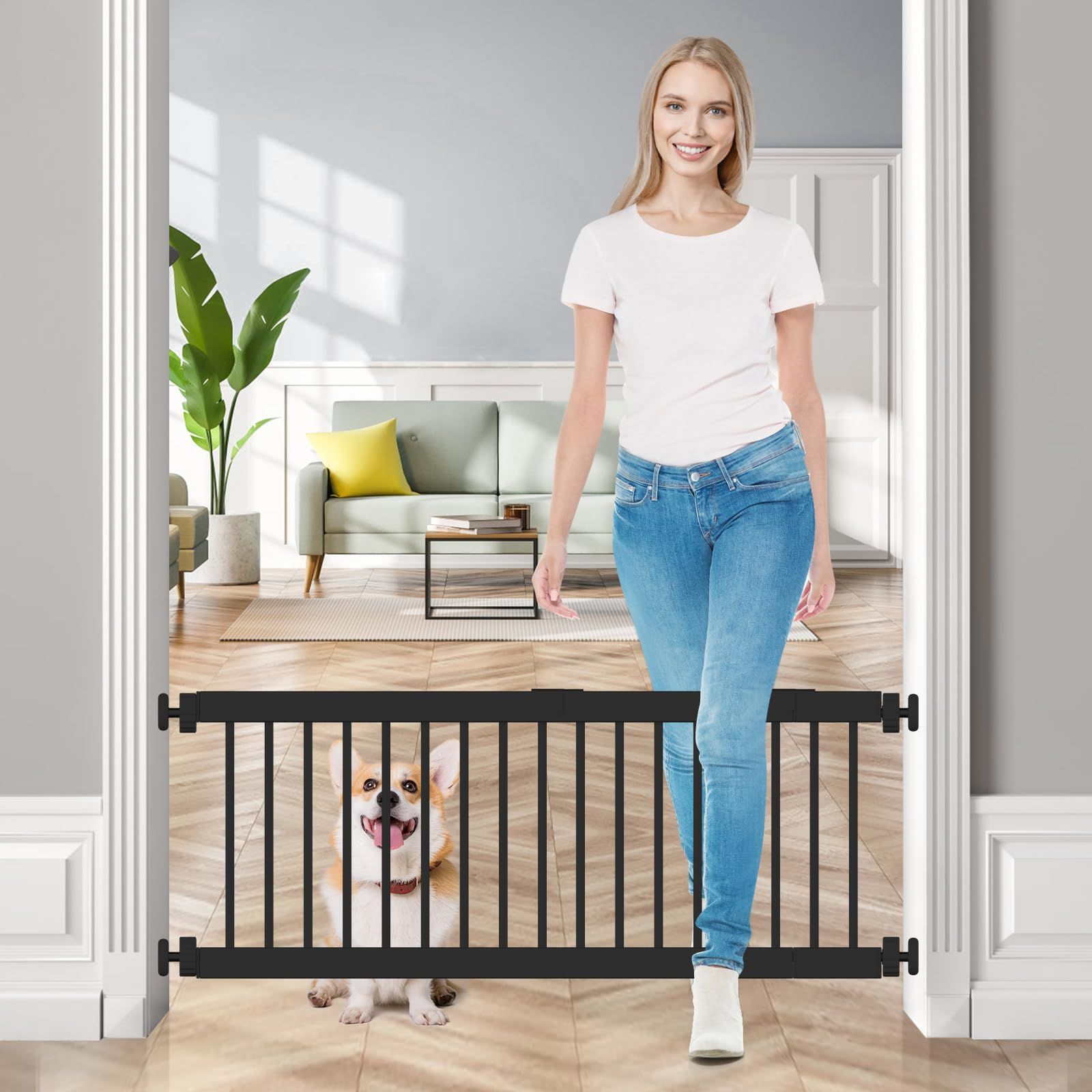ペットゲート 犬 Fldofaves ロータイプ 犬 ゲート ペット 柵 犬ゲート 犬用ゲート 小型犬 中型犬 室内 幅45cm-115cm 高さ60cm ブラック