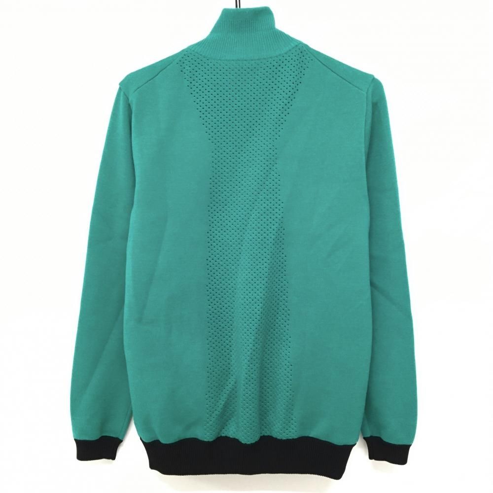 デサントゴルフ 中綿ニットジャケット グリーン×黒 裏地一部中綿 背面一部透かし編み ウール混 メンズ L ゴルフウェア DESCENTE