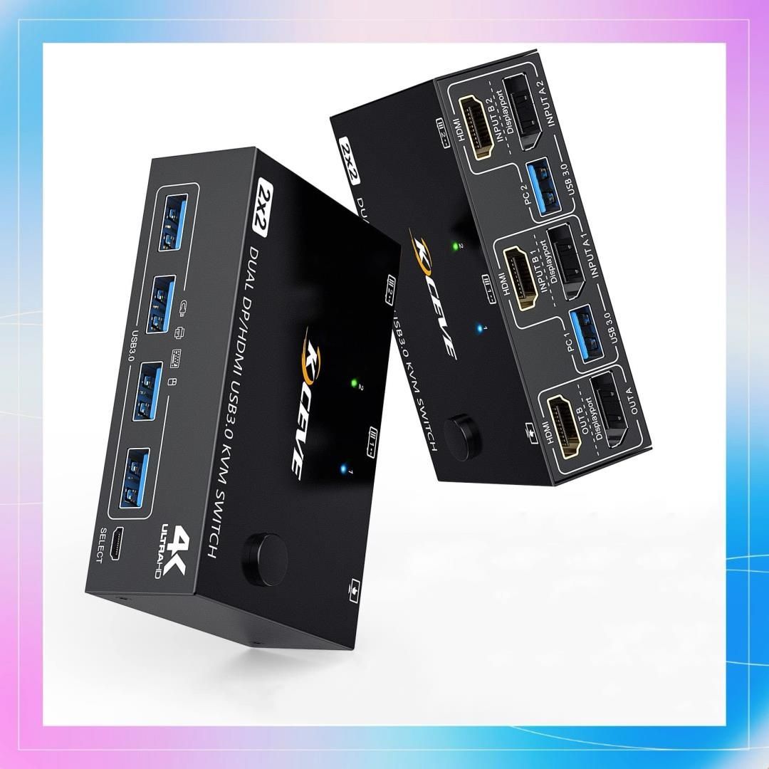 2 IN 2 OUT DP KVM デュアル ディスプレイ?HDMI + DisplayPort KVM スイッチ、USB3.0 DP HDMI  KVM スイッチ 4K@60Hz、2 入力 2 出力 PC切替器は 2 台の PC をサポートし、2 台のモニター - メルカリ