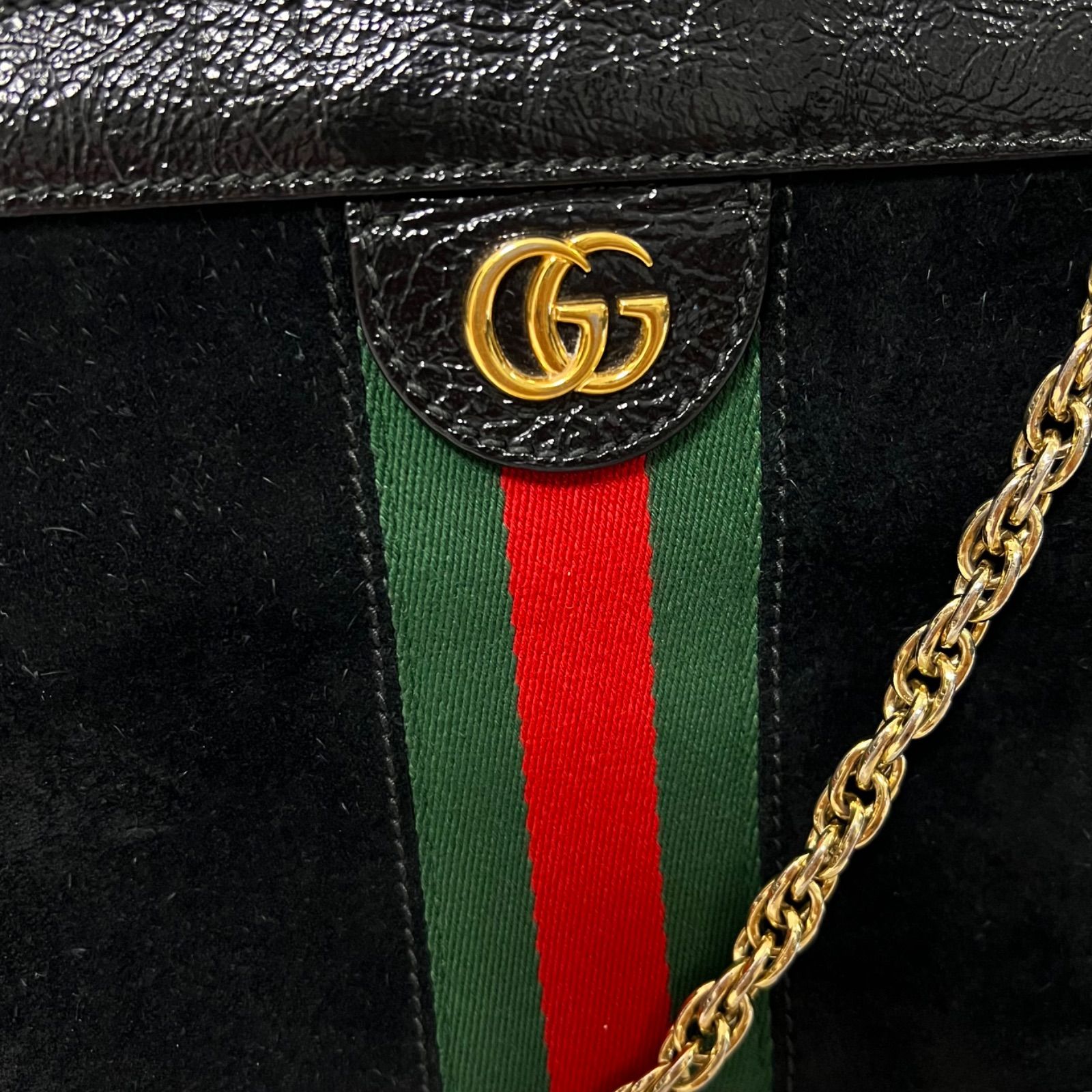 GUCCI グッチショルダーバッグチェーンスエードオフィディアGG