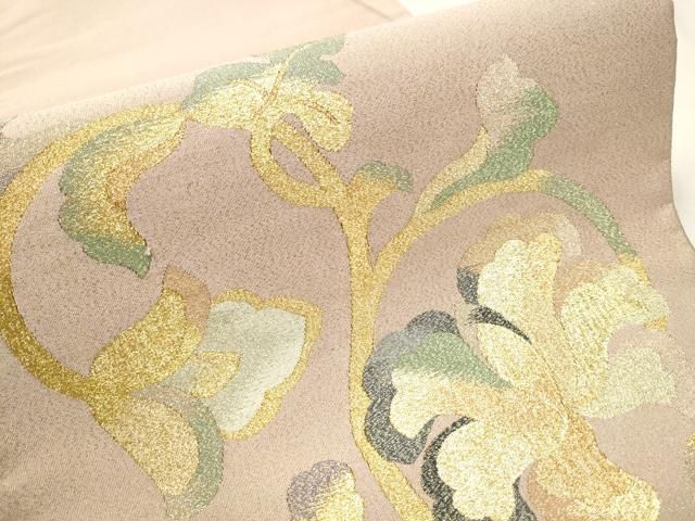 平和屋着物○名門 浅田綴 太鼓柄袋帯 裂取唐草 金糸 品質保証書付き  