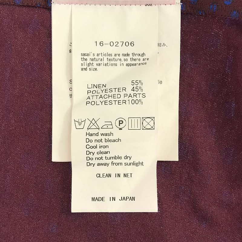 sacai / サカイ | バックフレア ギャザー ドット柄 異素材切替 Tシャツ | 1 | バーガンディー | レディース sacai / サカイ | バックフレア ギャザー ドット柄 異素材切替 Tシャツ