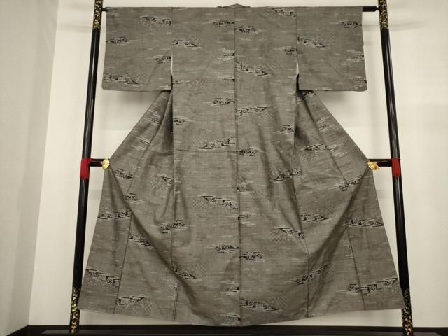 平和屋着物○本場大島紬 一元7マルキ 菱文 正絹 逸品 AABA4349ph