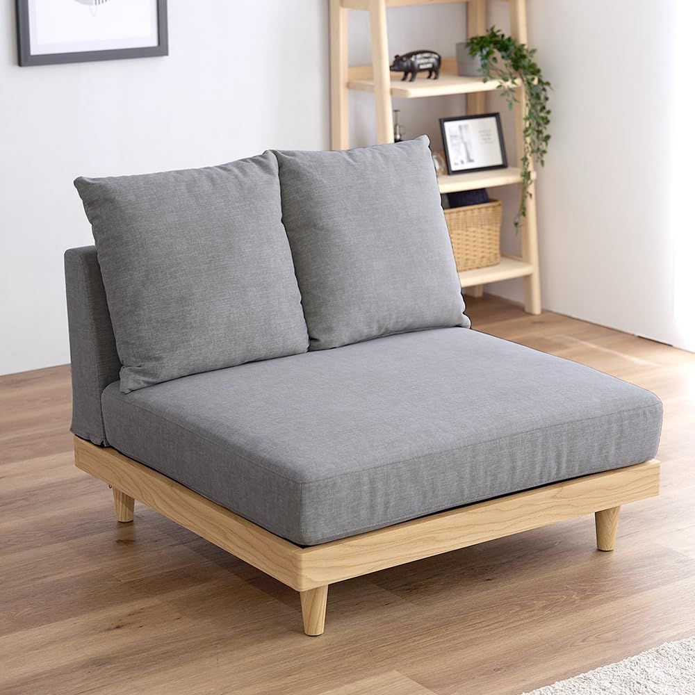 1人用 一人用 ソファ おしゃれ 1Pソファ コンパクト アームレスソファ 天然木フレーム 1人掛け ローソファ グレー 北欧風 フロアソファ アイリスプラザ