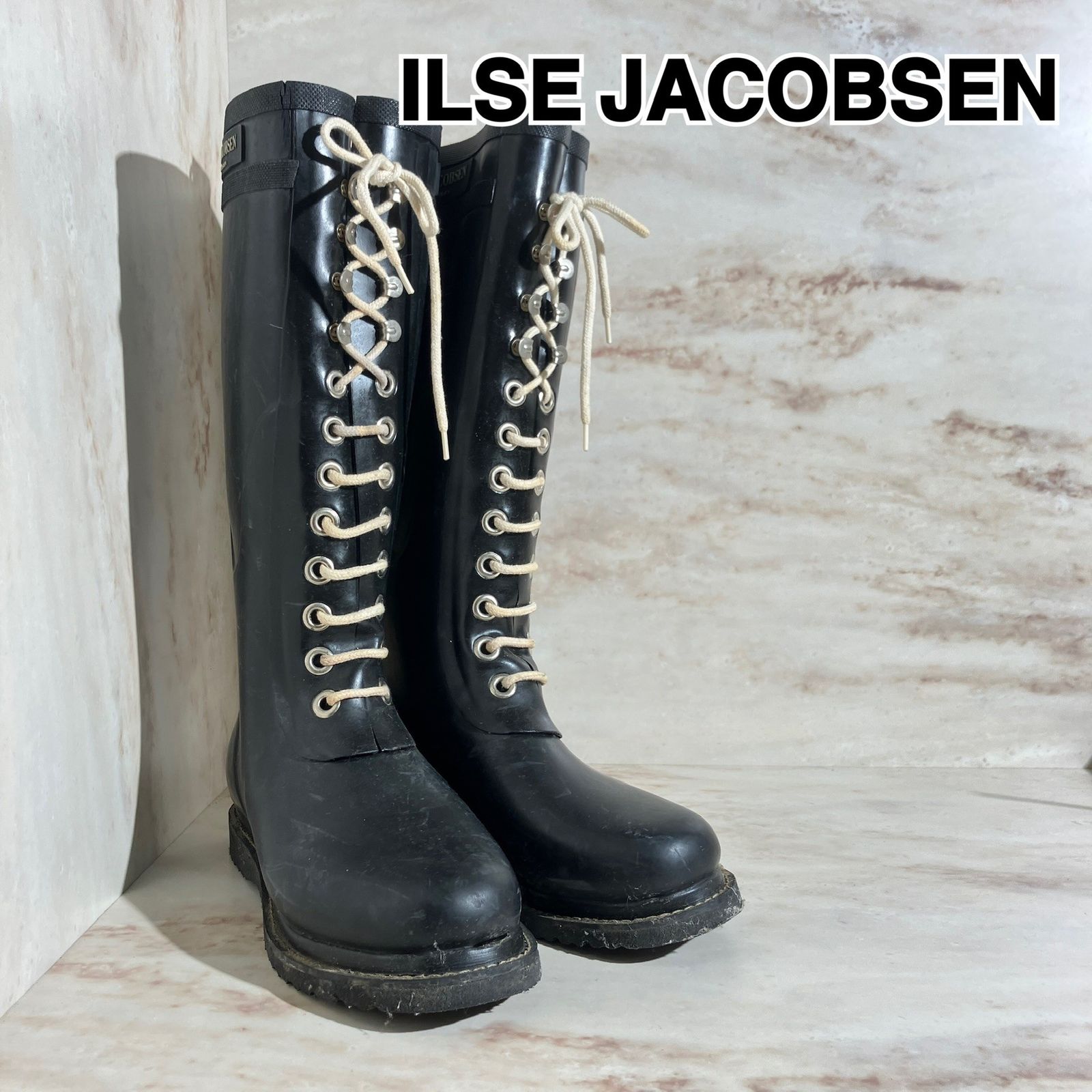 ILSE JACOBSEN レインブーツ レースアップ ブラック 37 ILSE JACOBSEN レインブーツ レースアップ ブラック 37 ILSE JACOBSEN