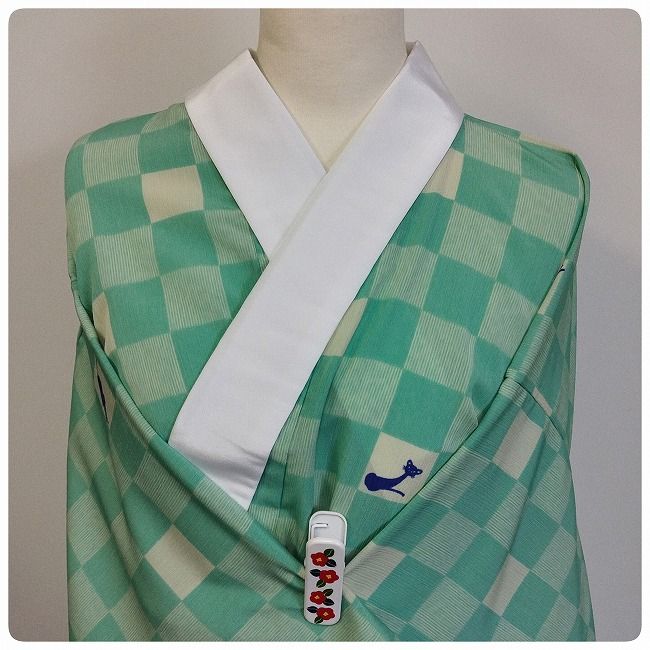 ☆ 美品 長襦袢 猫 ねこ 市松 単衣 洗える ☆ n711 - メルカリ 