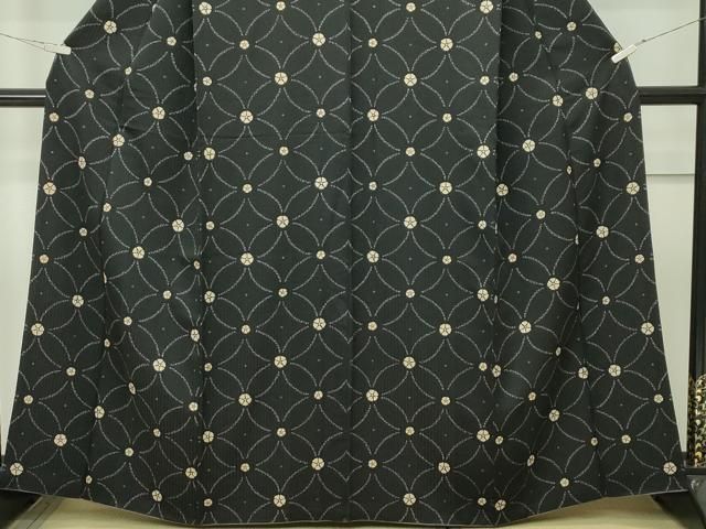 平和屋本店□極上 キモノデザイナー 斉藤上太郎 小紋 七宝花文 黒地  