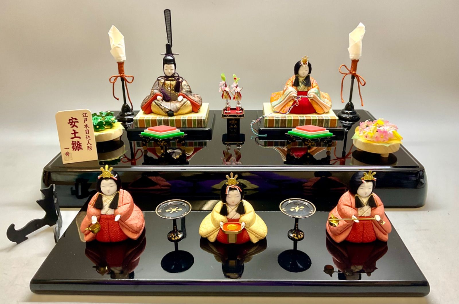 一秀 安土雛 五人飾り ケース入り 16号 一秀 雛人形 木目込み ケース飾り 五人飾り 安土雛 16号 I-11 木村
